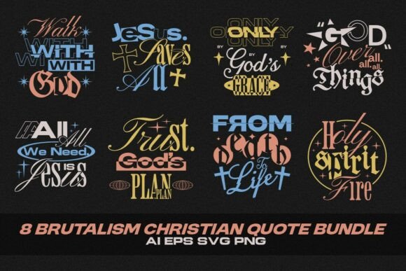 Brutalism Christian Quotes Bundle: Graphics & T-Shirt Designs